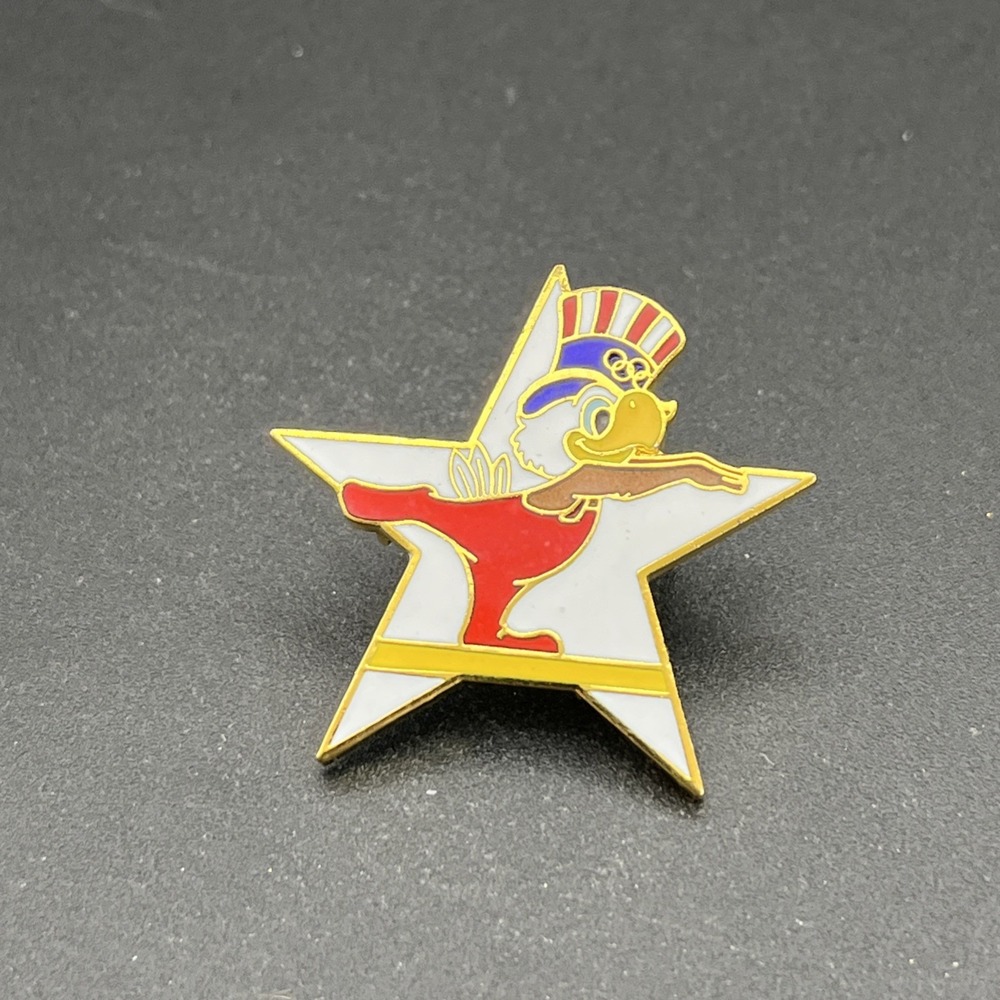 1984 Los Angeles Olympics Sam The Eagle Balance Beam Event Star Lapel Hat Pin